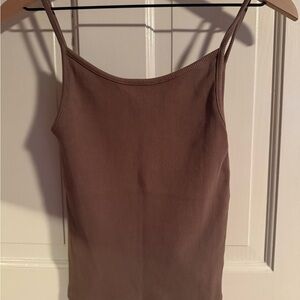 DONNI. Ribbed Spaghetti Strap Camisole in Taupe